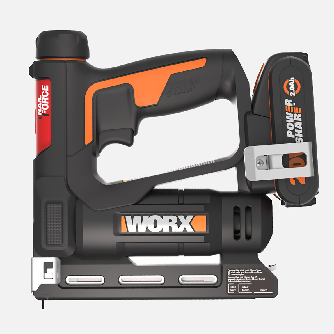    Worx WX843 20Volt/2.0Ah. Li-ion Şarjlı Profesyonel 6-14mm Zımba ve 15mm Çivi Çakma + 3500 adet Yedek Zımba ve Çivi 