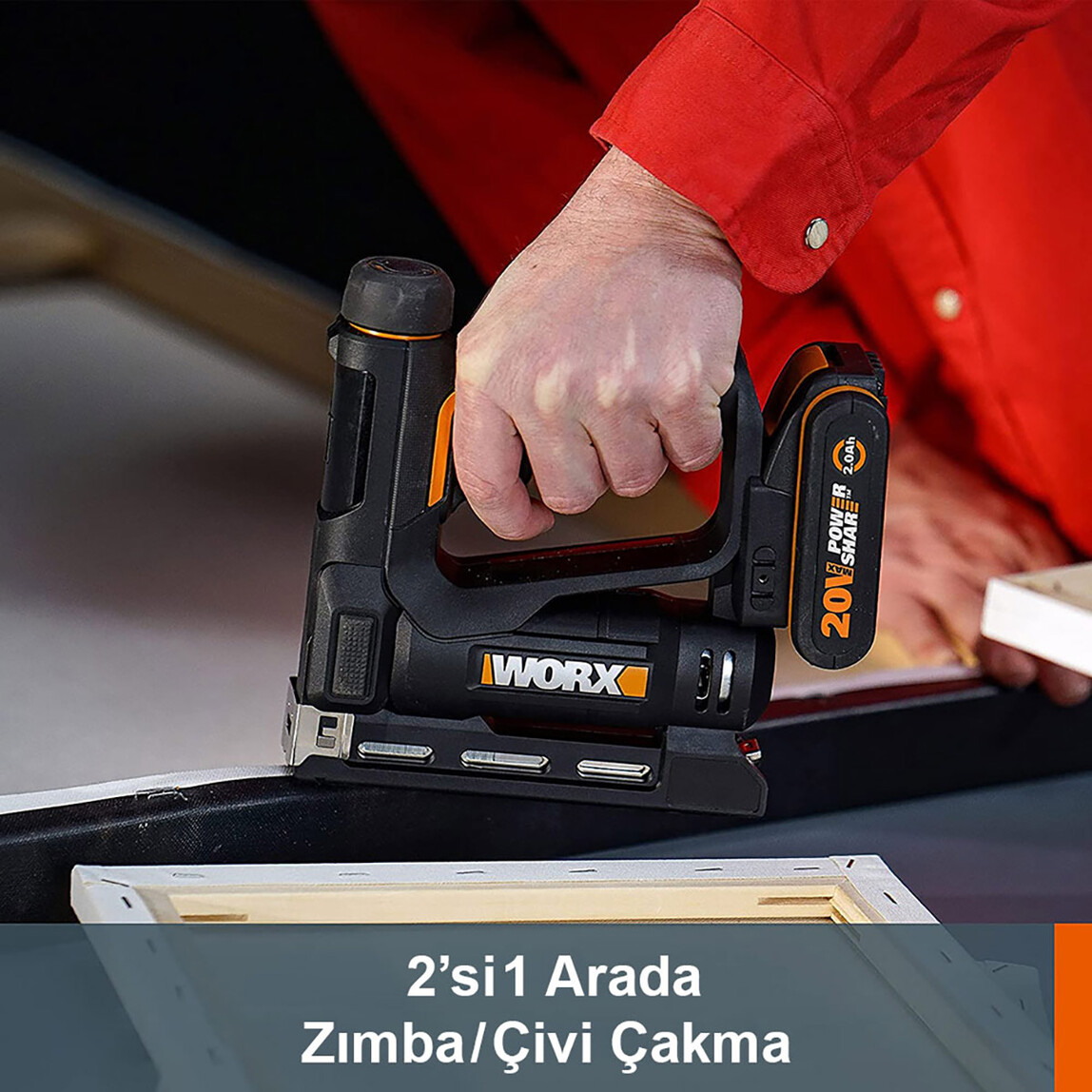    Worx WX843 20Volt/2.0Ah. Li-ion Şarjlı Profesyonel 6-14mm Zımba ve 15mm Çivi Çakma + 3500 adet Yedek Zımba ve Çivi 