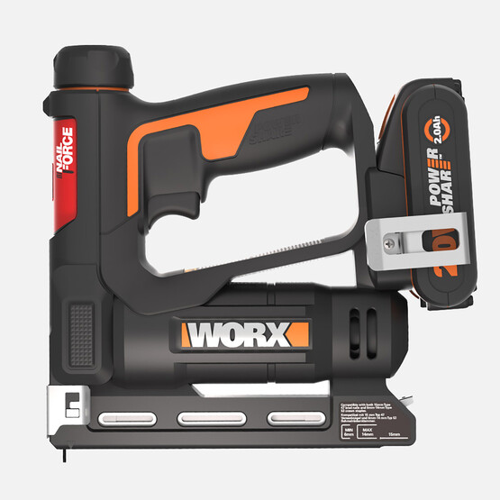 Worx WX843 20Volt/2.0Ah. Li-ion Şarjlı Profesyonel 6-14mm Zımba ve 15mm Çivi Çakma + 3500 adet Yedek Zımba ve Çivi