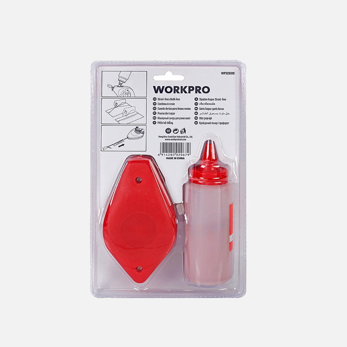    WORKPRO WP329019 Çizim İpi Seti 115gr Kırmızı Çizim İpi Boyası + Mini Su Terazisi + 30M Çizim İpi 