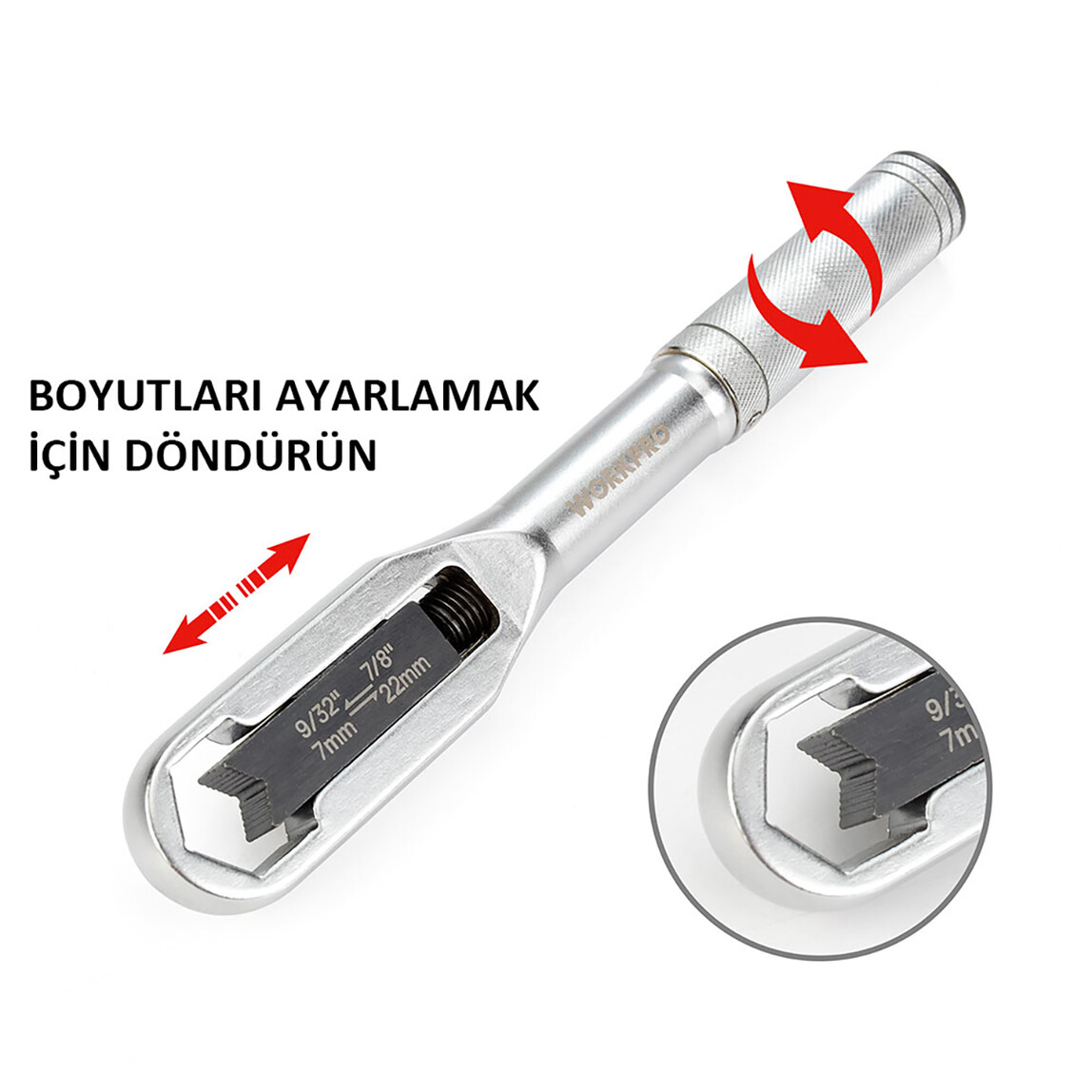    WORKPRO WP272015 7/22mm CR-V Üniversal Ayarlanabilir Anahtar 