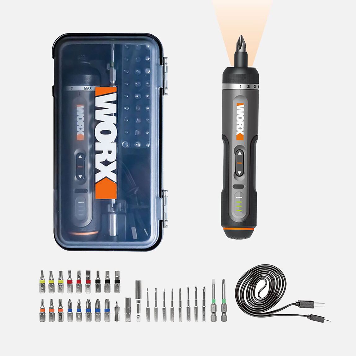    WORX WX242 4Volt/2.0Ah. Li-ion Akıllı Tork Ayarlı Şarjlı Tornavida + 30 Adet Bits Uç Seti 