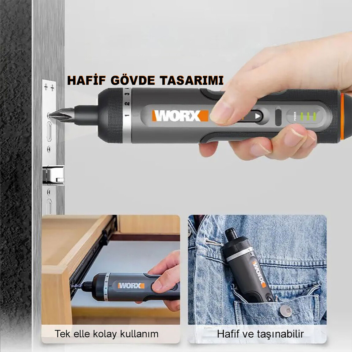    WORX WX242 4Volt/2.0Ah. Li-ion Akıllı Tork Ayarlı Şarjlı Tornavida + 30 Adet Bits Uç Seti 