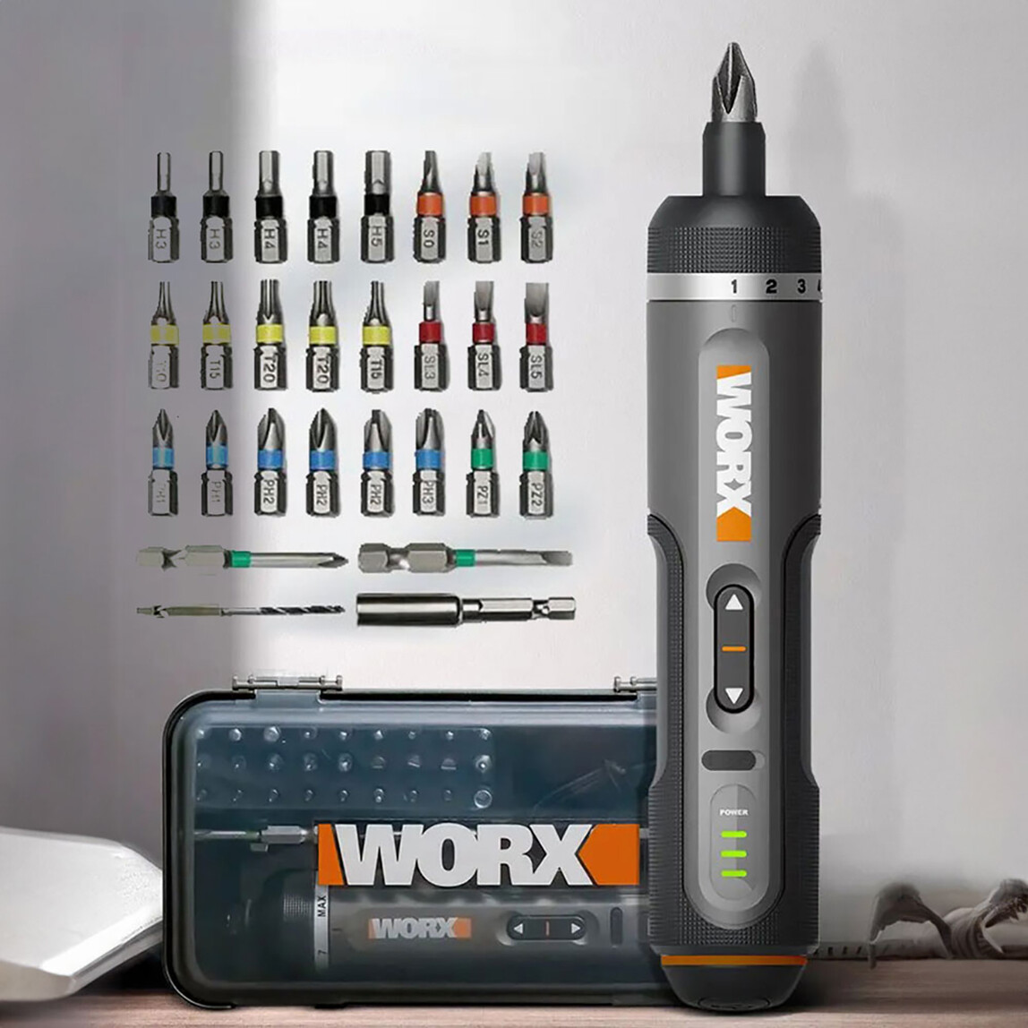    WORX WX242 4Volt/2.0Ah. Li-ion Akıllı Tork Ayarlı Şarjlı Tornavida + 30 Adet Bits Uç Seti 