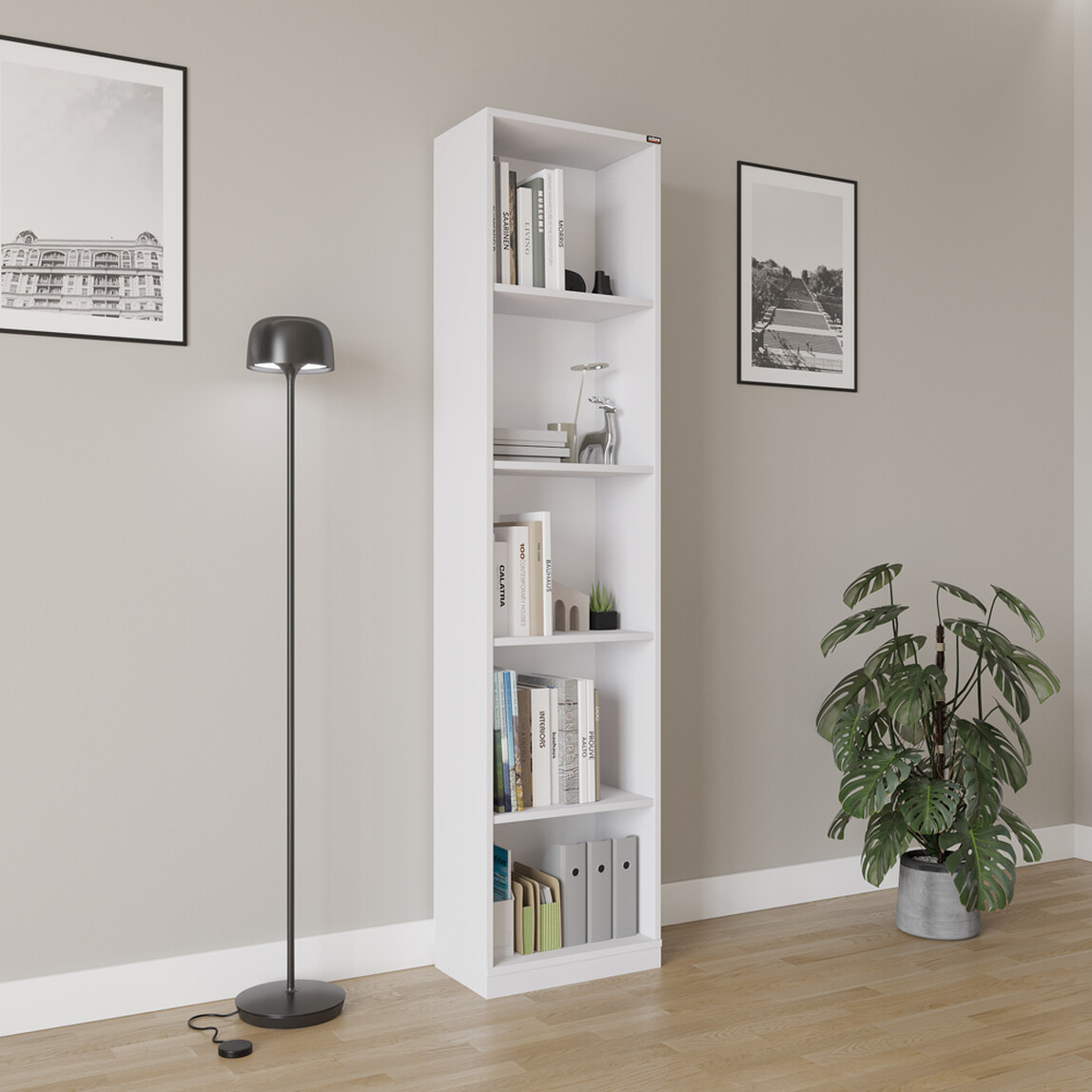    Adore Modern 5 Raflı Kitaplık Beyaz 
