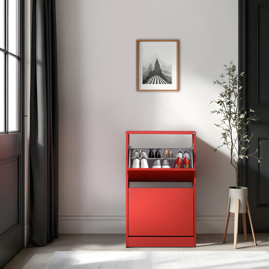 Flat Duo İki Katlı Ayakkabılık Dolabı Kırmızı