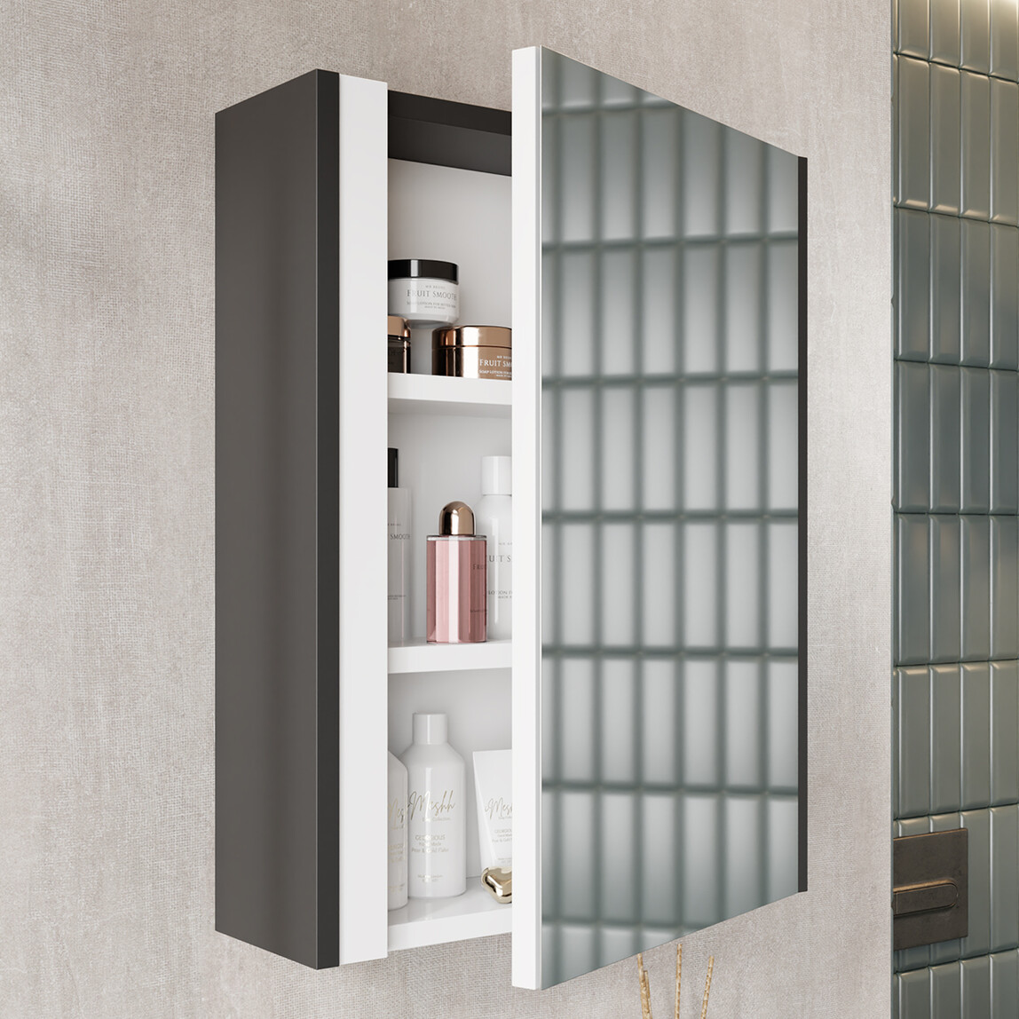    Karen Banyo Kemer Aynalı 50 cm Takım Banyo Dolabı Antrasit 