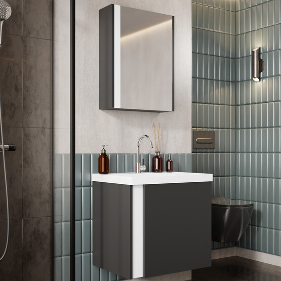 Karen Banyo Kemer Aynalı 50 cm Takım Banyo Dolabı Antrasit