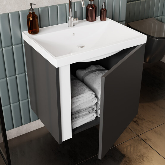 Karen Banyo Kemer Aynalı 50 cm Takım Banyo Dolabı Antrasit