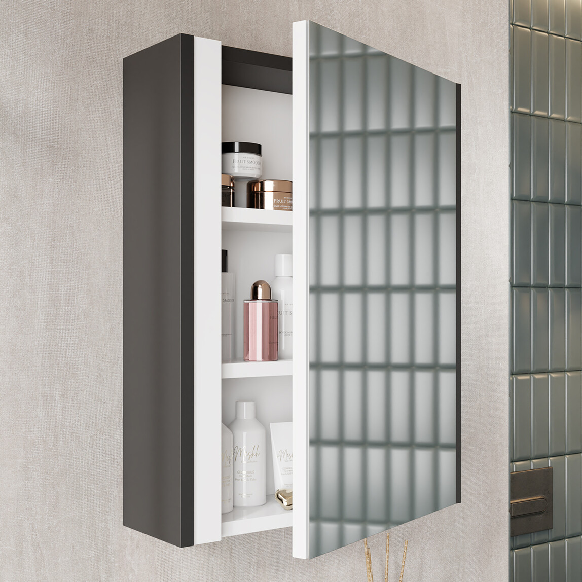    Karen Banyo Kemer Aynalı 60 cm Takım Banyo Dolabı Antrasit 