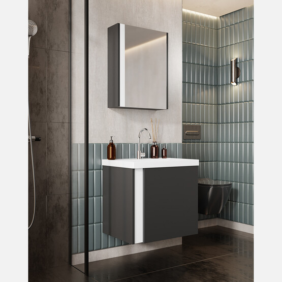 Karen Banyo Kemer Aynalı 60 cm Takım Banyo Dolabı Antrasit
