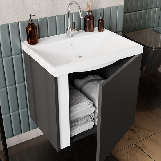 Karen Banyo Kemer Aynalı 60 cm Takım Banyo Dolabı Antrasit