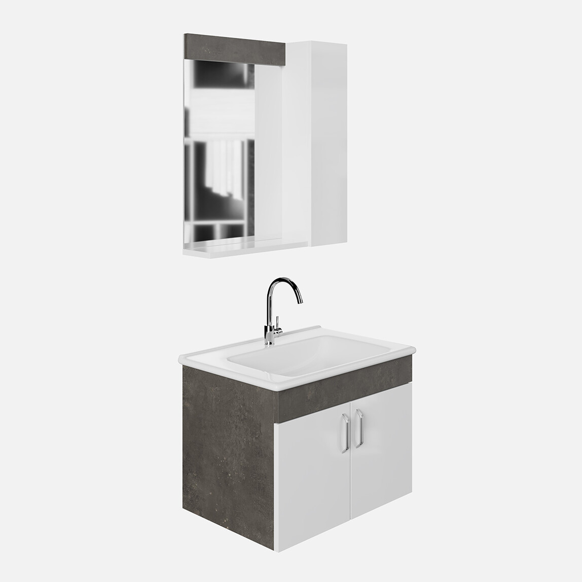    Karen Banyo Gümüş Aynalı 65 cm Takım Banyo Dolabı Gümüş-Beyaz 