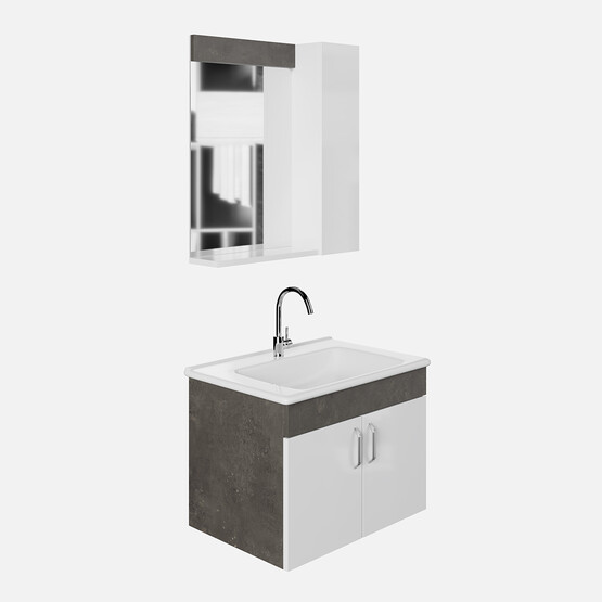 Karen Banyo Gümüş Aynalı 65 cm Takım Banyo Dolabı Gümüş-Beyaz