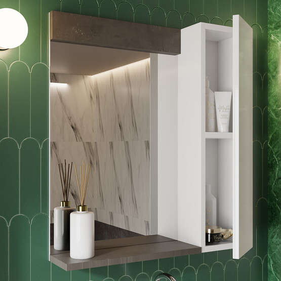 Karen Banyo Gümüş Aynalı 65 cm Takım Banyo Dolabı Gümüş-Beyaz
