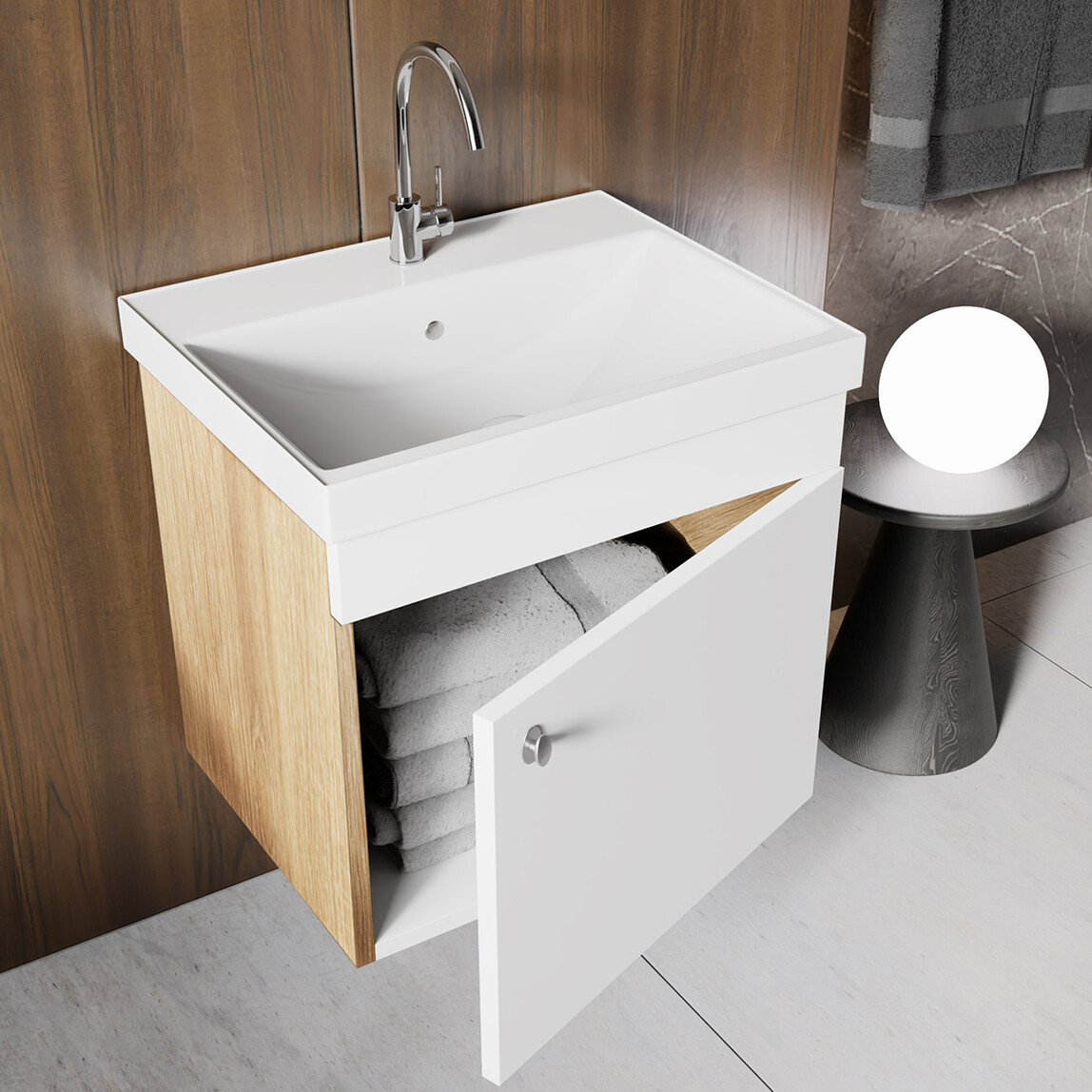    Karen Banyo Milano Aynalı 50 cm Takım Banyo Dolabı Somono Meşe 