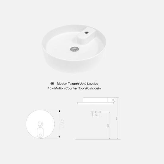 Karen Banyo Motion 45 cm Tezgah Üstü Lavabo Beyaz