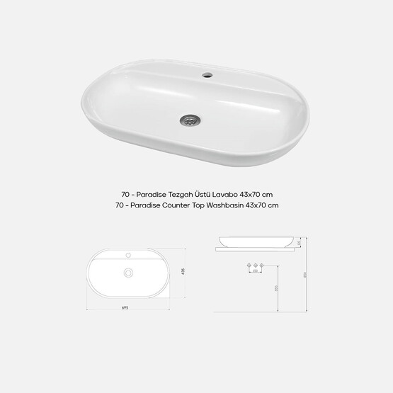 Karen Banyo Paradise 70 cm Tezgah Üstü Lavabo