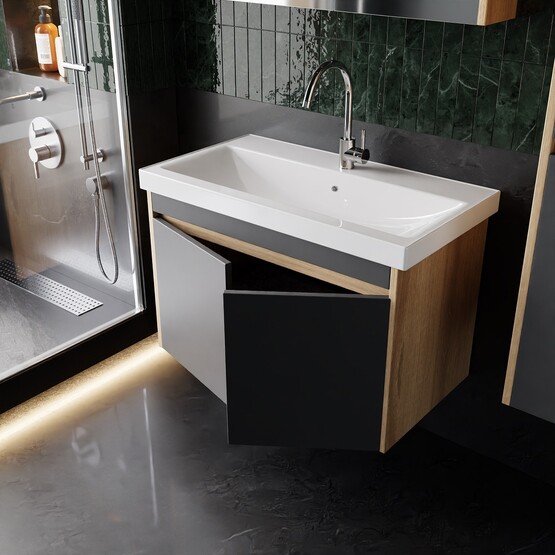 Karen Banyo Dallas Aynalı 80 cm Takım Banyo Dolabı Somono Meşe-Antrasit