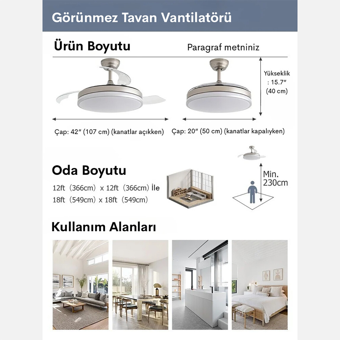    Dlc Zonda Led Tavan Vantilatörü Açılır Kapanır Kanat Gümüş 107cm Uzaktan Kumandalı 