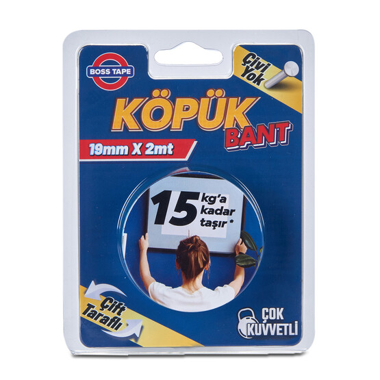 Boss Tape Solvent Akrilik Köpük Montaj Bandı-Mavi 
